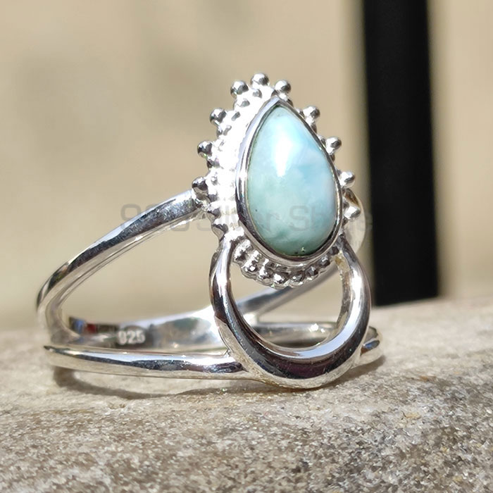 Natural Larimar Moon Shape Ring In Sterling Silver SSR63-2