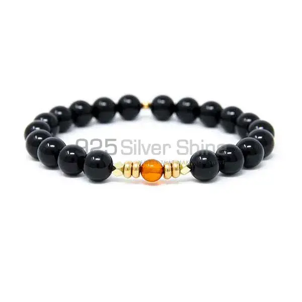 Natural Black Tourmaline-Baltic Amber Gemstone Beads Bracelets 925BB136