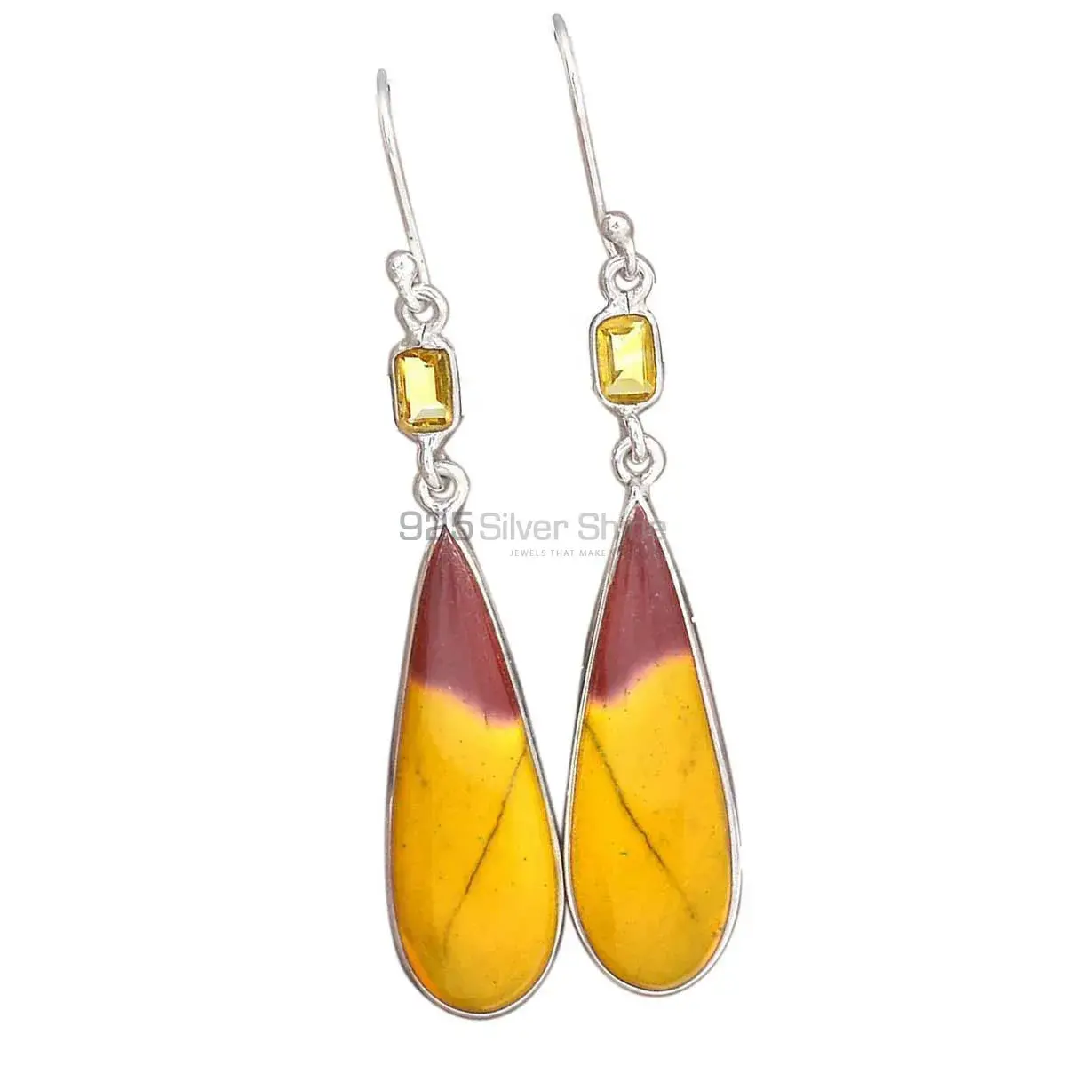 Natural Mookaite, Citrine Gemstone Earrings Manufacturer In 925 Sterling Silver Jewelry 925SE2736