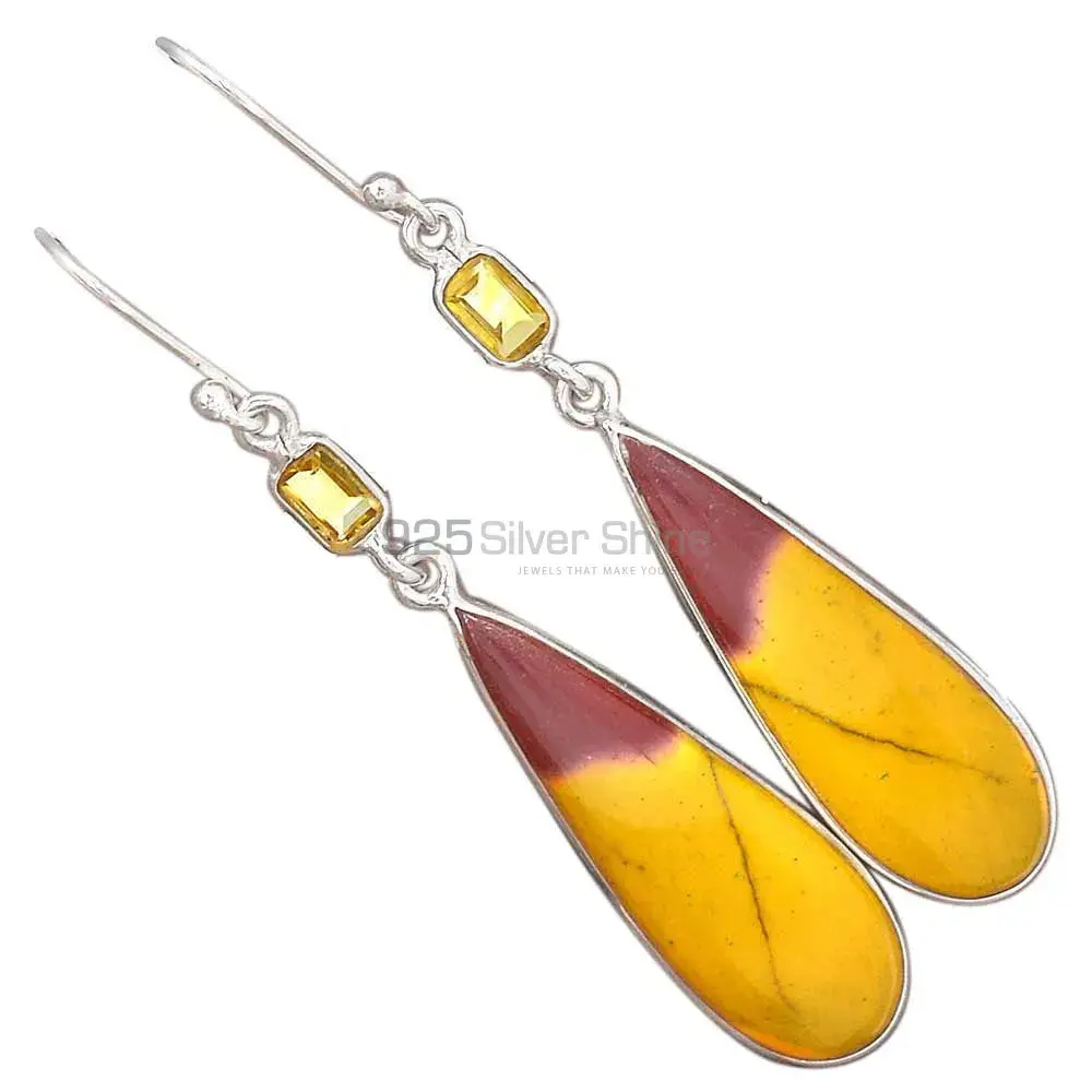Natural Mookaite, Citrine Gemstone Earrings Manufacturer In 925 Sterling Silver Jewelry 925SE2736_1