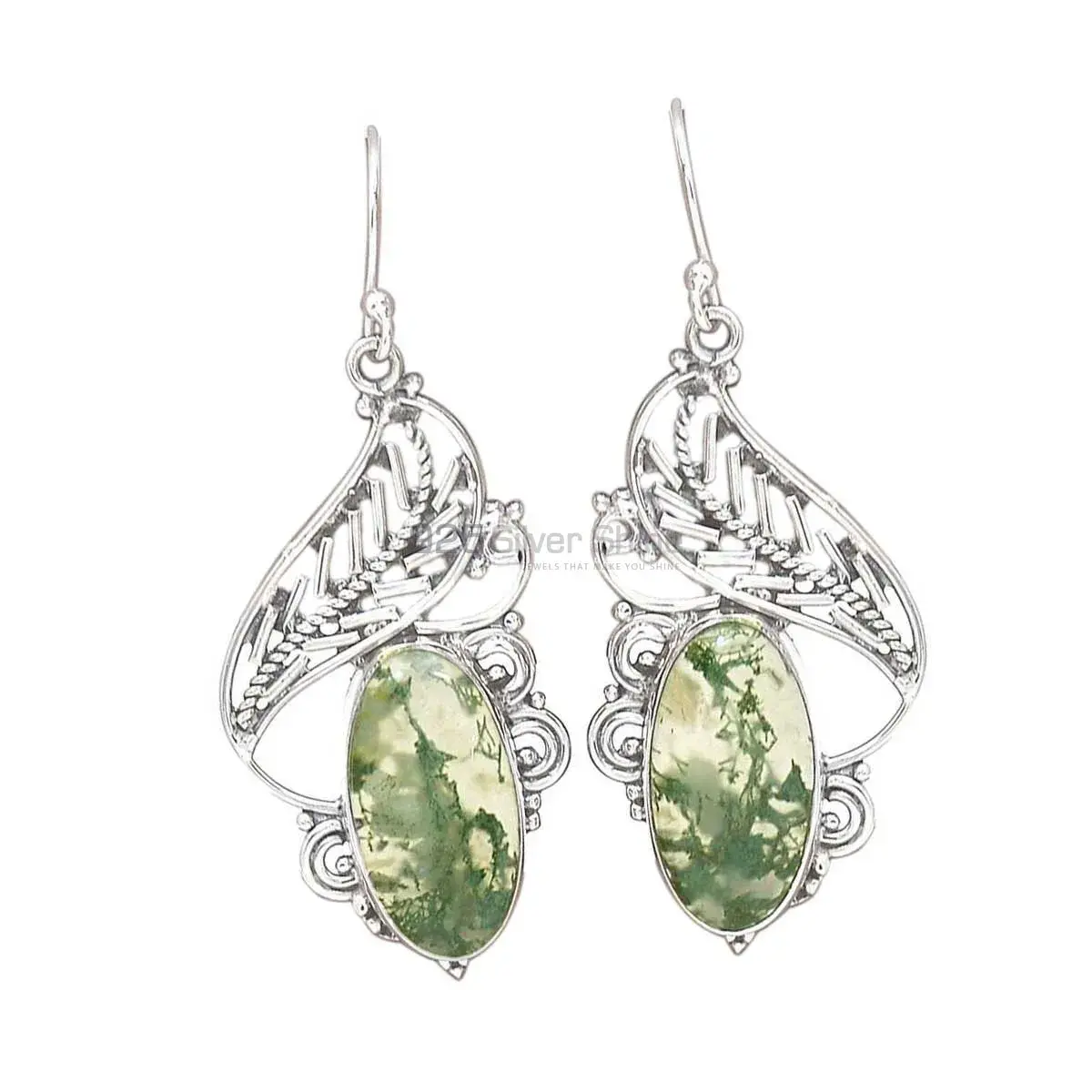 Natural Moos Agate Gemstone Earrings In 925 Sterling Silver 925SE2973_0