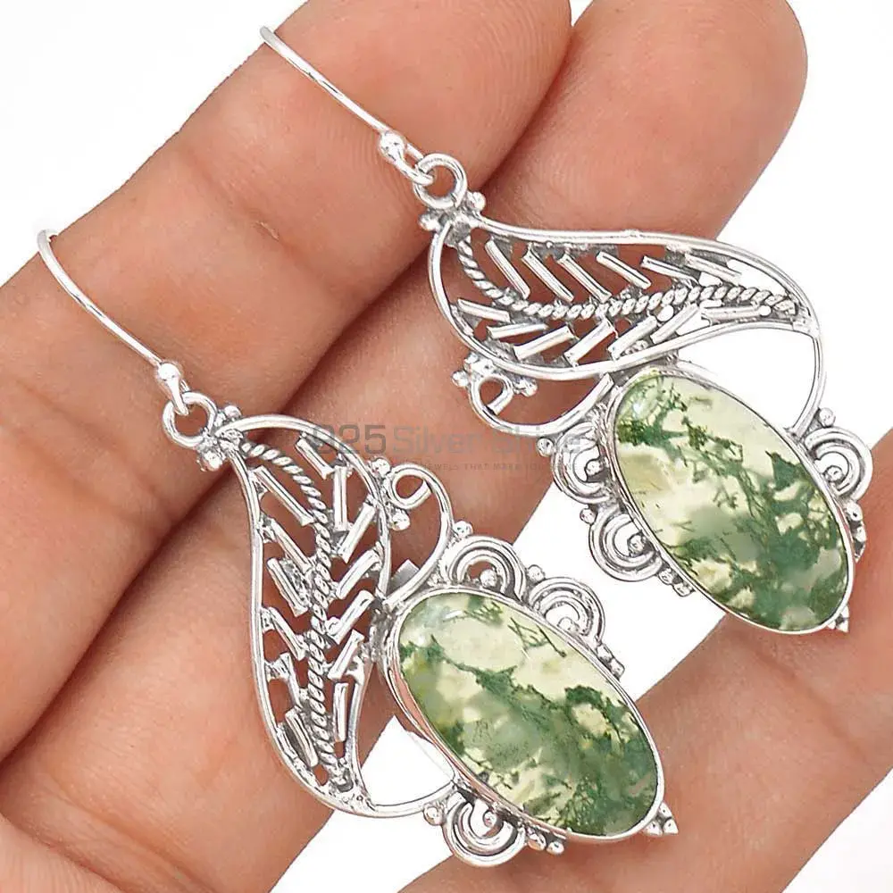 Natural Moos Agate Gemstone Earrings In 925 Sterling Silver 925SE2973_1
