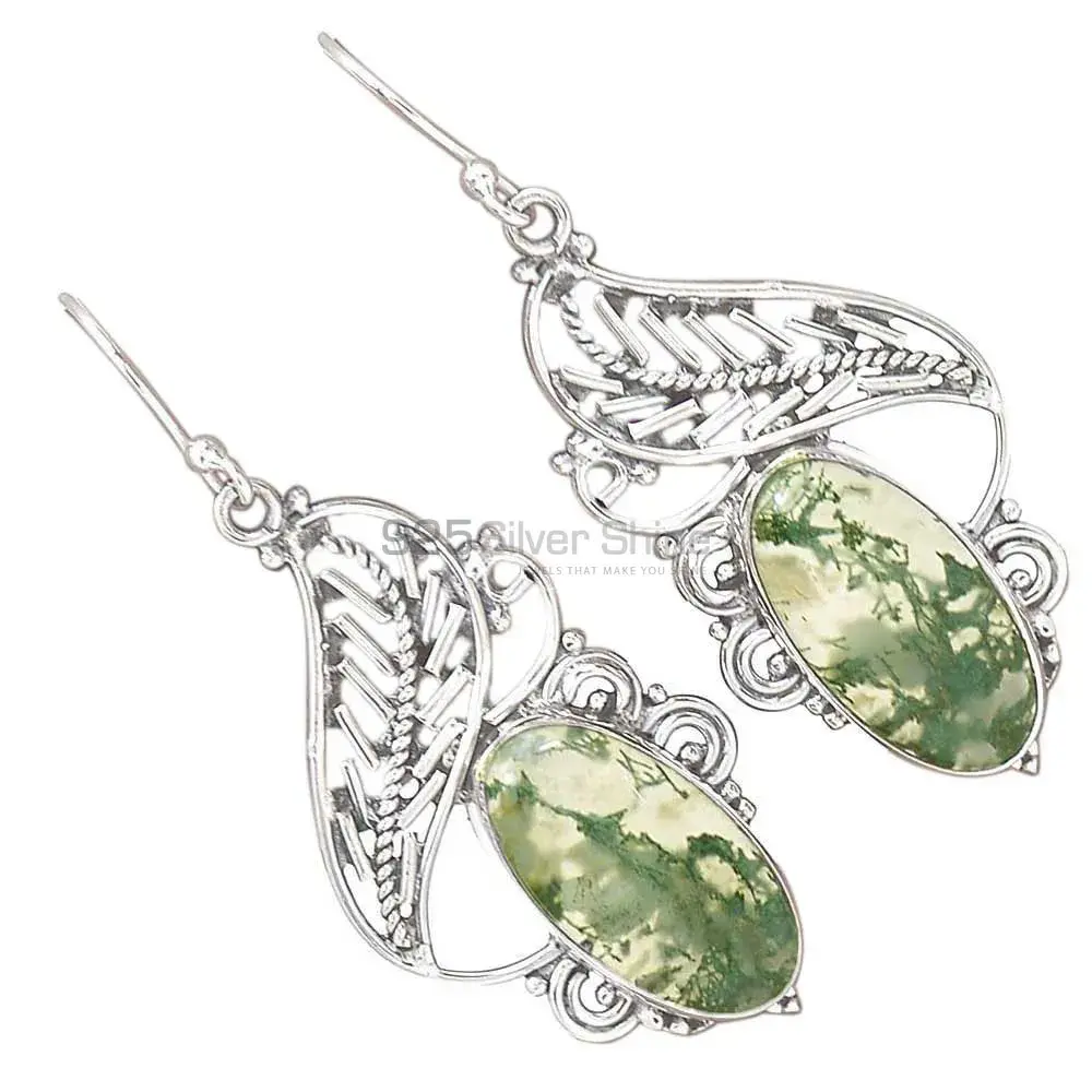 Natural Moos Agate Gemstone Earrings In 925 Sterling Silver 925SE2973_1