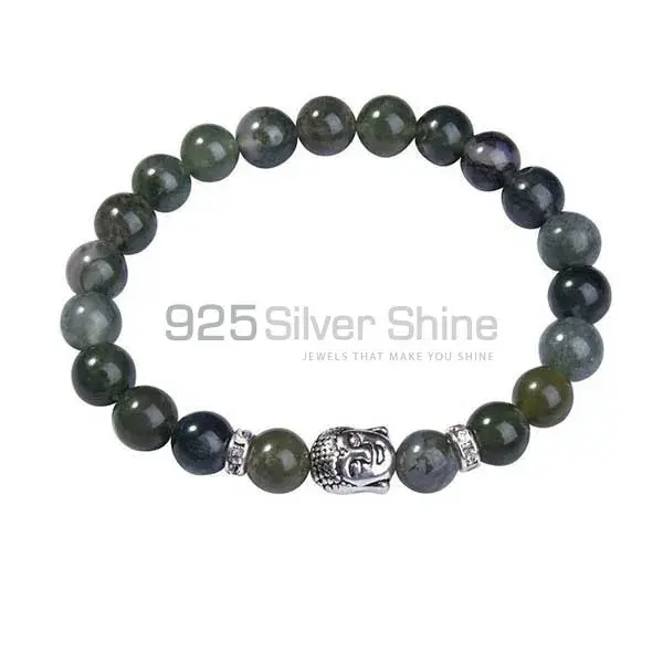 Natural Moss Agate Gemstone Beads Bracelets 925BB100