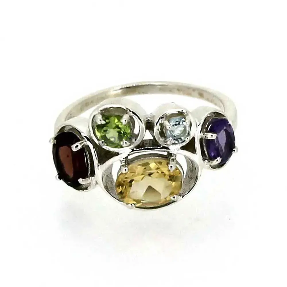 Natural Multi Stone Gemstone Designer Ring In Sterling Silver 925SR037