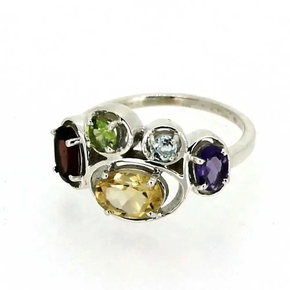 Natural Multi Stone Gemstone Designer Ring In Sterling Silver 925SR037_1