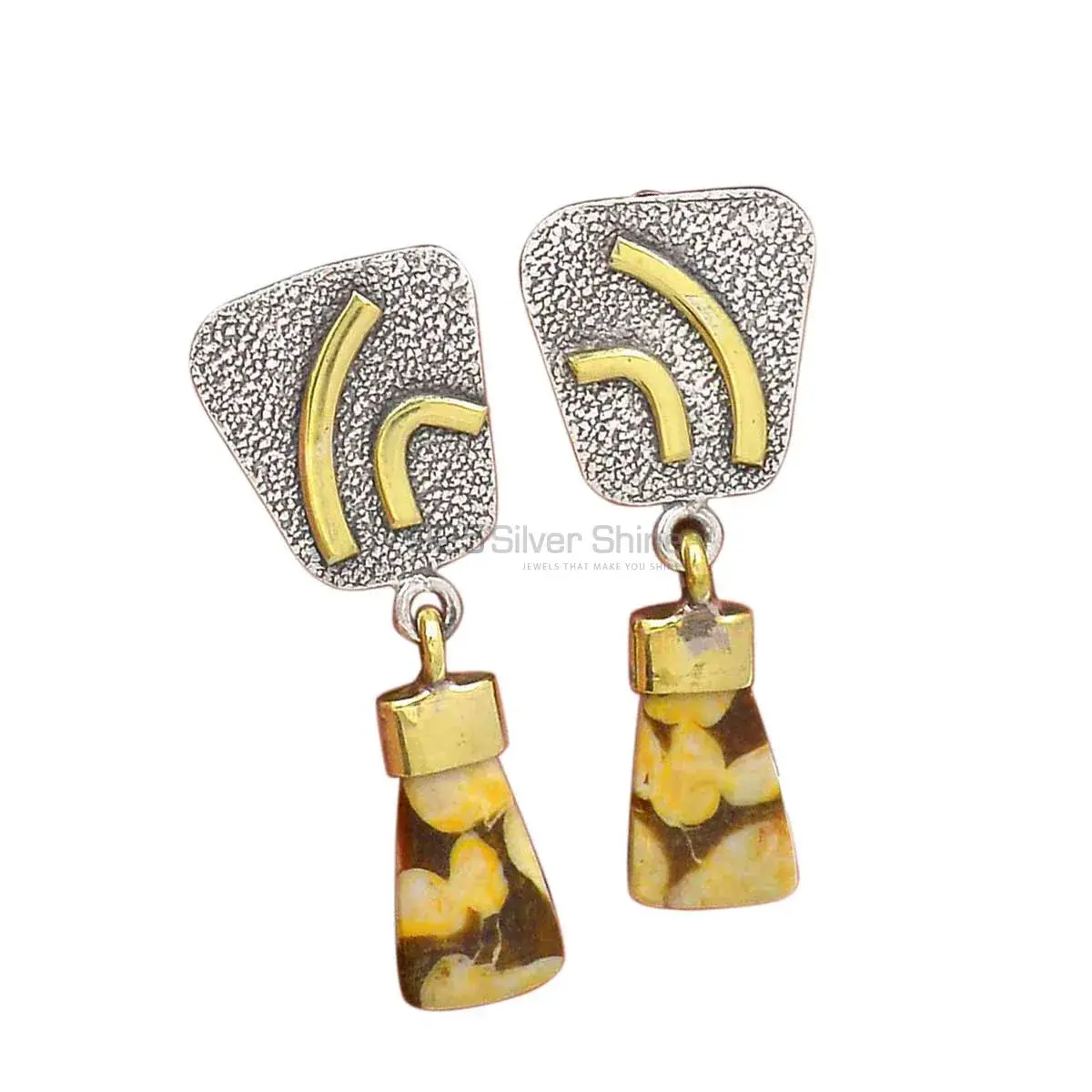 Natural Peanut Wood Jasper Gemstone Earrings Manufacturer In 925 Sterling Silver Jewelry 925SE2769