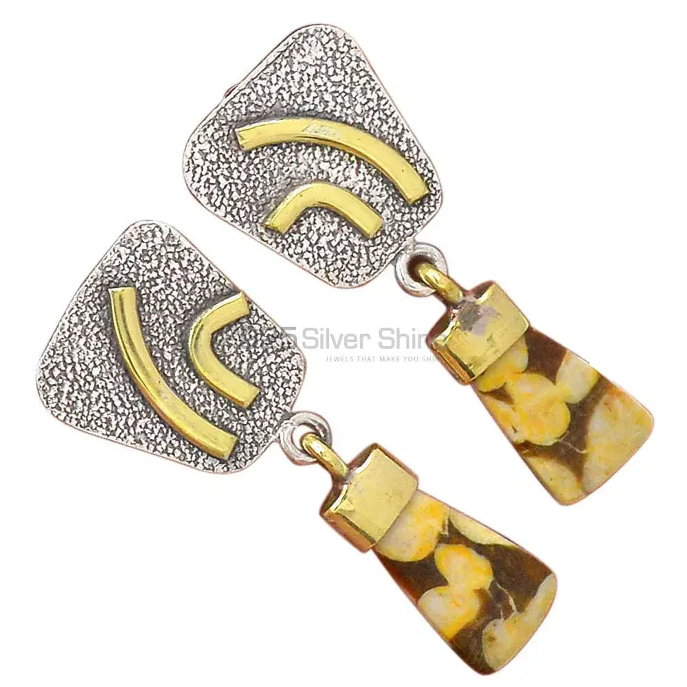 Natural Peanut Wood Jasper Gemstone Earrings Manufacturer In 925 Sterling Silver Jewelry 925SE2769_0