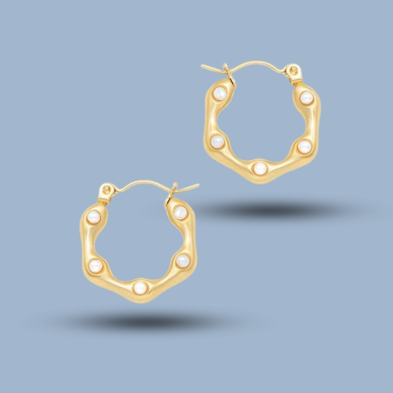 Natural Pearl Gemstone With 925 Sterling Silver Sleeper Tapered Hoops Earring 925She236