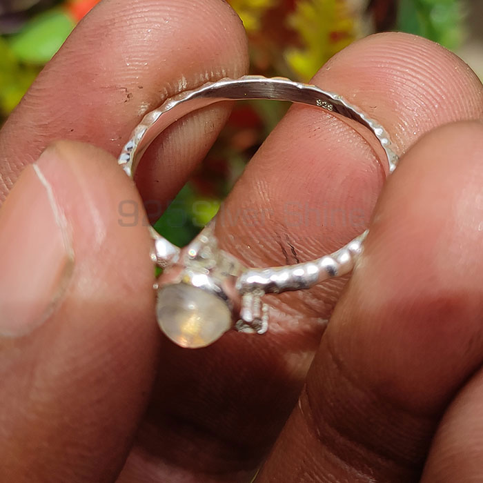 Natural Rainbow Moonstone And CZ Handmade Ring In Sterling Silver SSR50_0