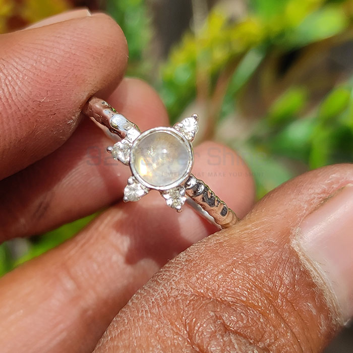 Natural Rainbow Moonstone And CZ Handmade Ring In Sterling Silver SSR50_2