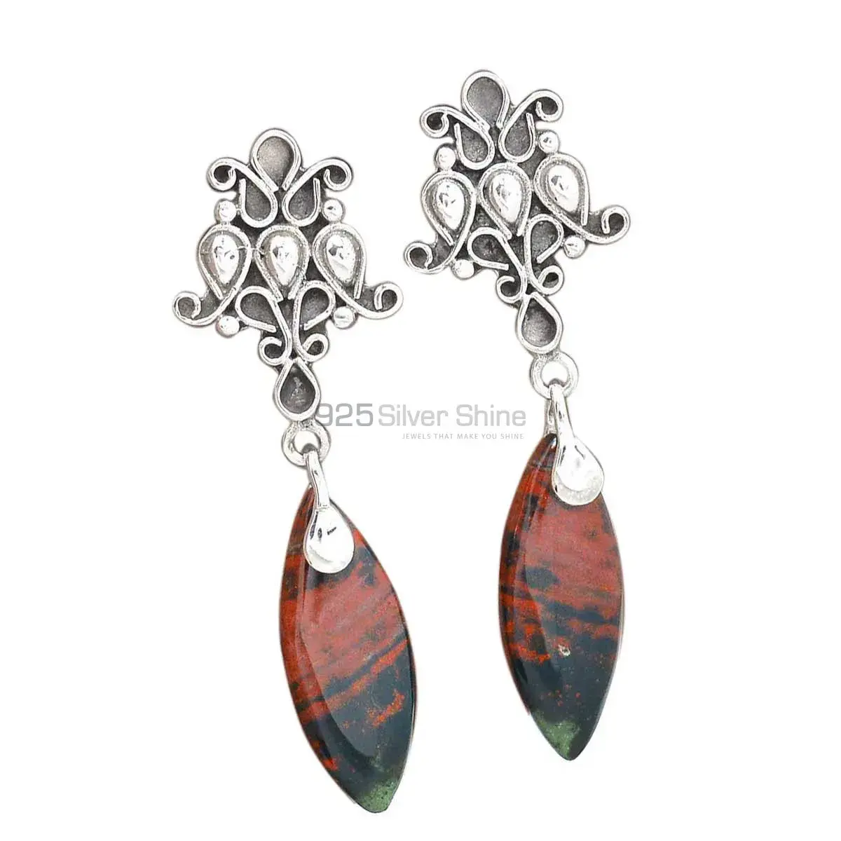 Natural Rhodonite Gemstone Earrings Suppliers In 925 Sterling Silver Jewelry 925SE2050