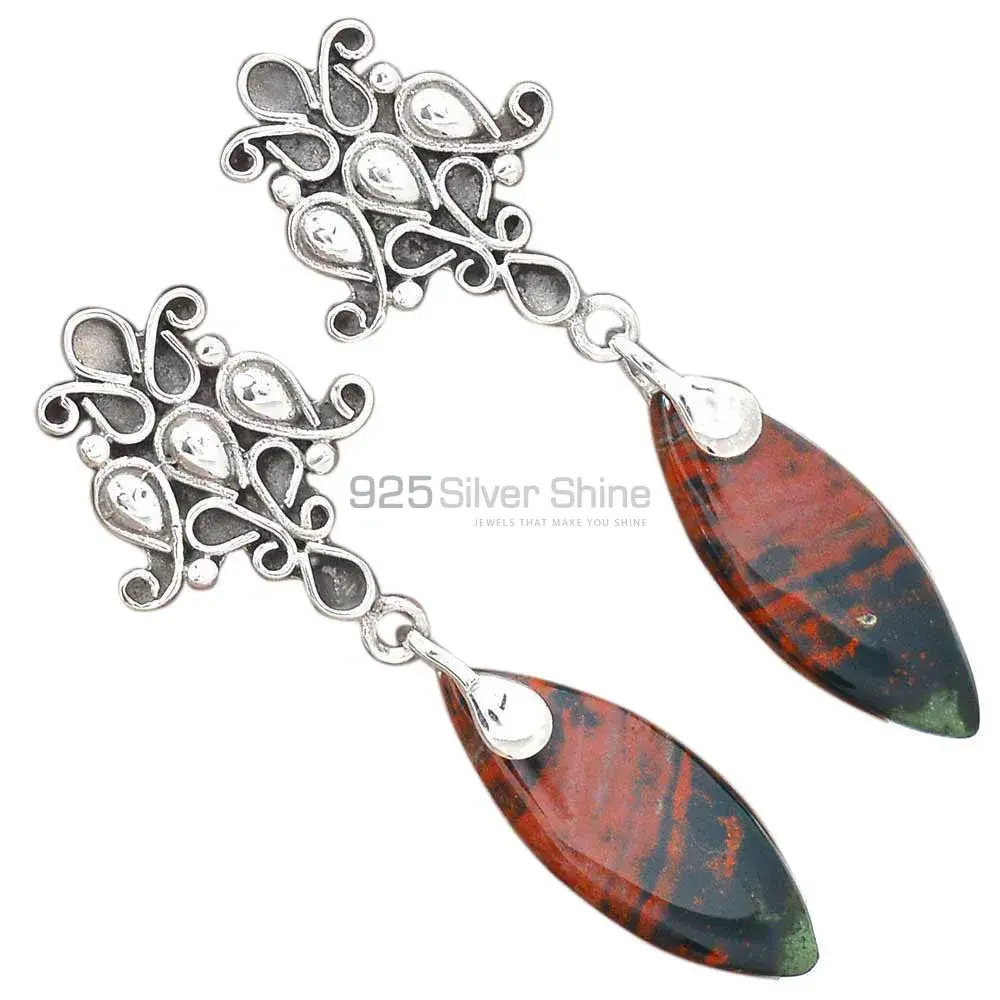 Natural Rhodonite Gemstone Earrings Suppliers In 925 Sterling Silver Jewelry 925SE2050_1