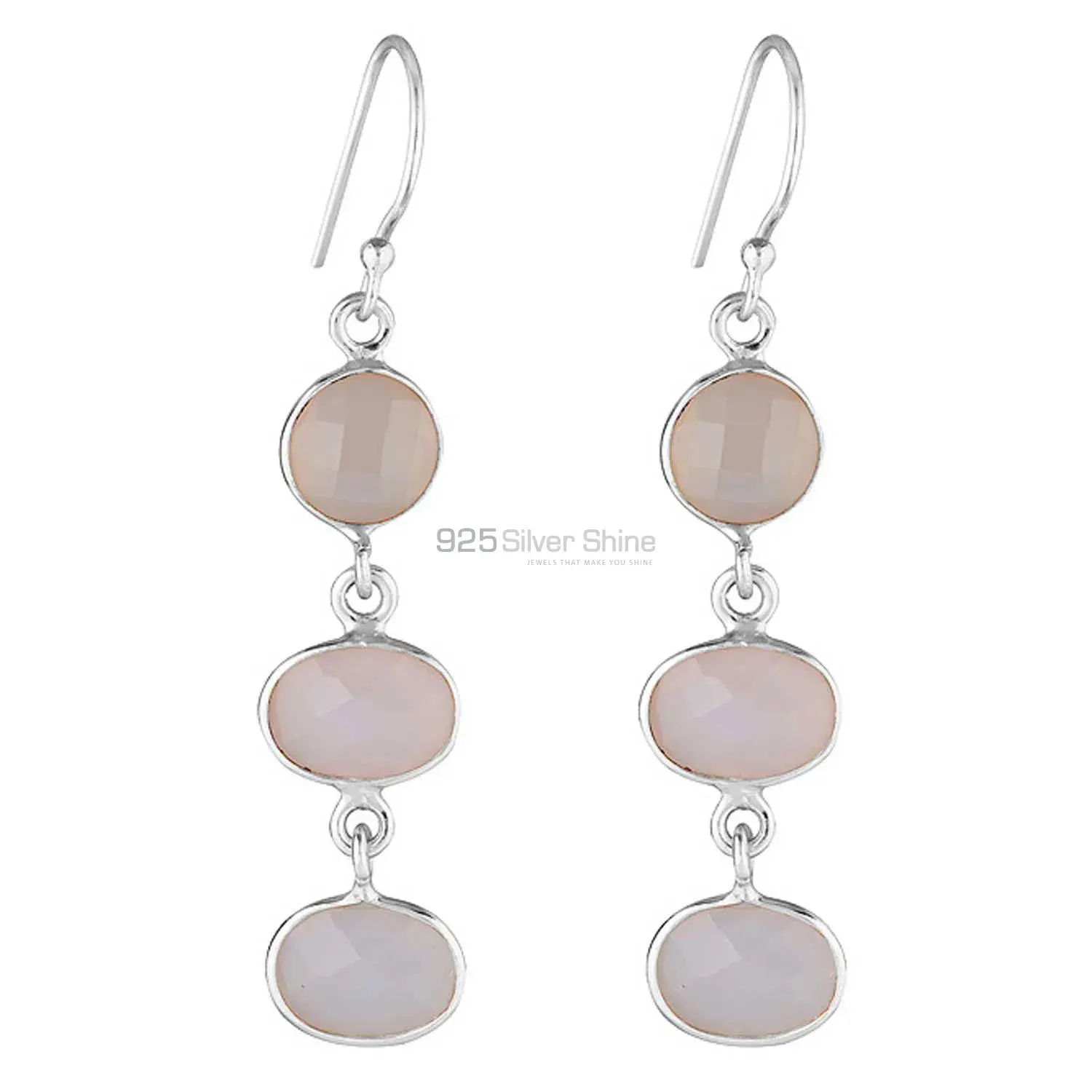 Natural Rose Quartz Gemstone Earrings Wholesaler In 925 Sterling Silver Jewelry 925SE1867