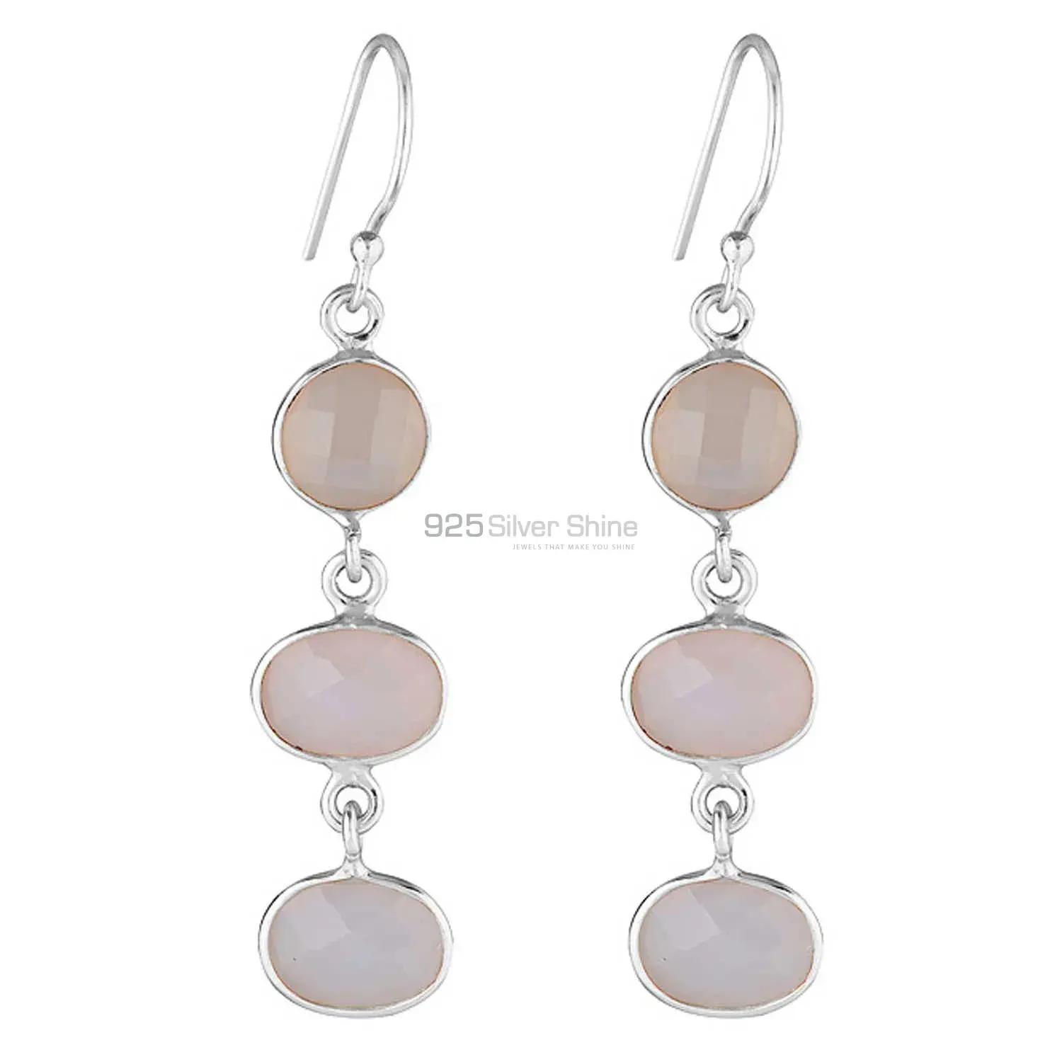 Natural Rose Quartz Gemstone Earrings In 925 Sterling Silver Jewelry 925SE1867