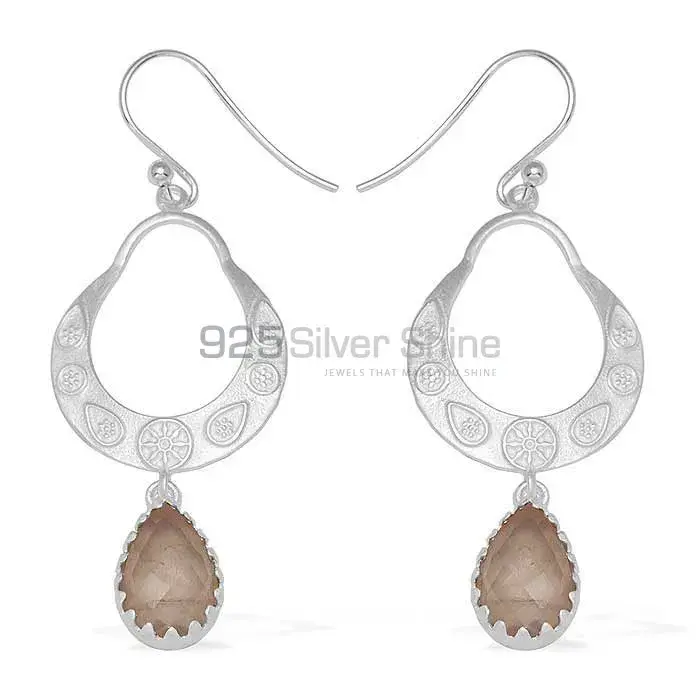 Natural Rose Quartz Gemstone Earrings Exporters In 925 Sterling Silver Jewelry 925SE733