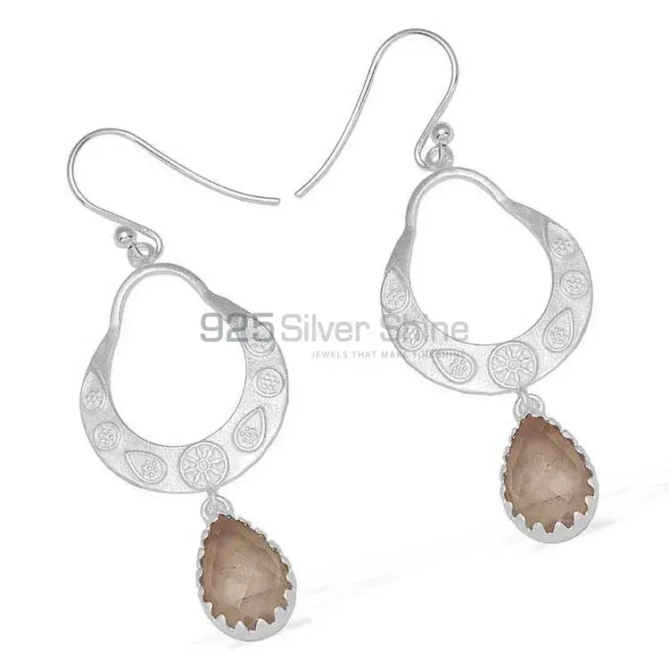 Natural Rose Quartz Gemstone Earrings Exporters In 925 Sterling Silver Jewelry 925SE733_0