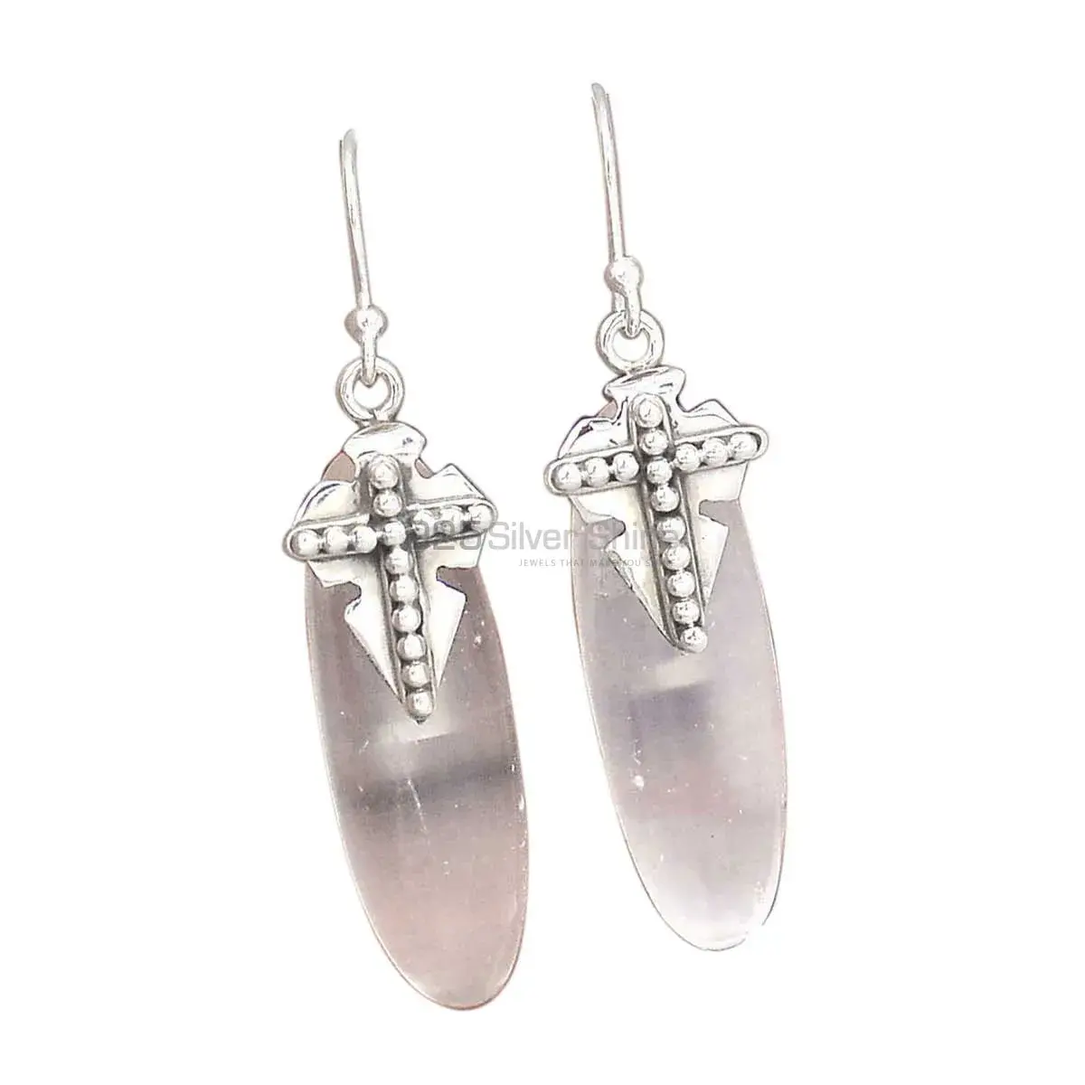 Natural Rose Quartz Gemstone Earrings Manufacturer In 925 Sterling Silver Jewelry 925SE2609