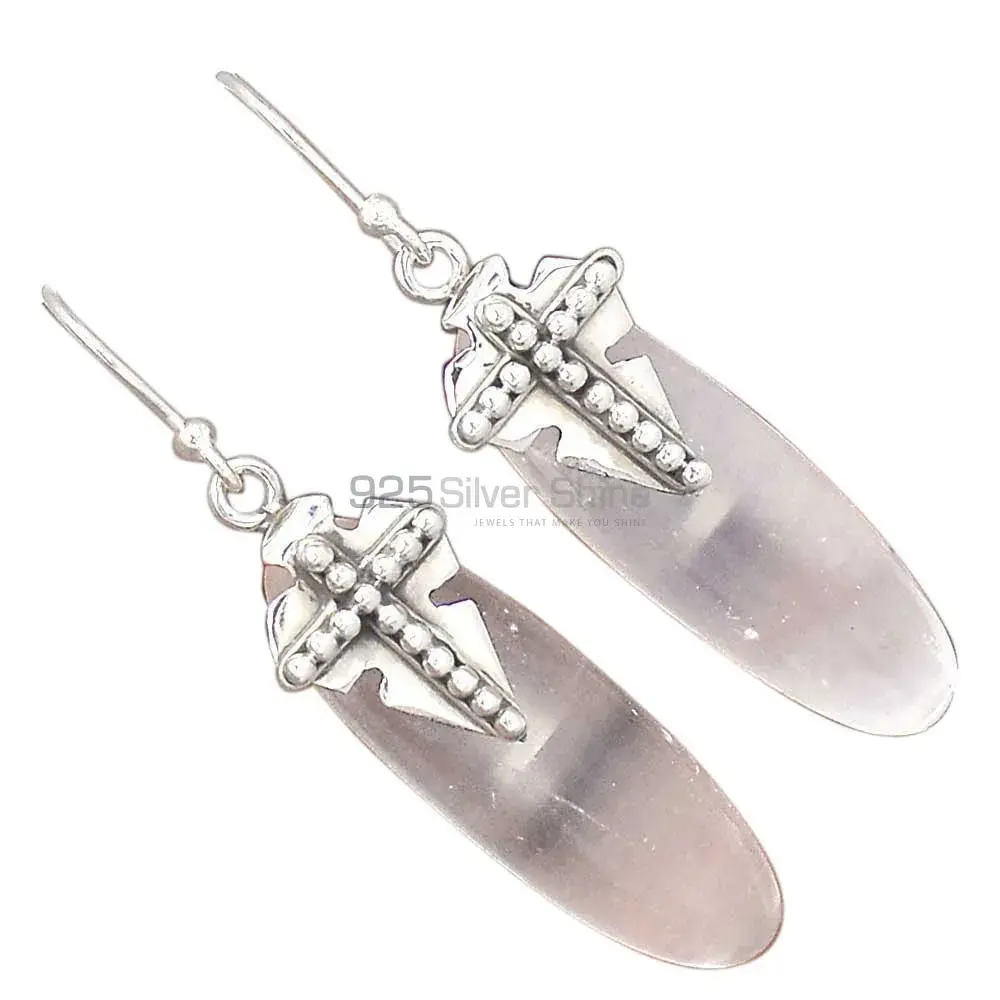 Natural Rose Quartz Gemstone Earrings Manufacturer In 925 Sterling Silver Jewelry 925SE2609_0