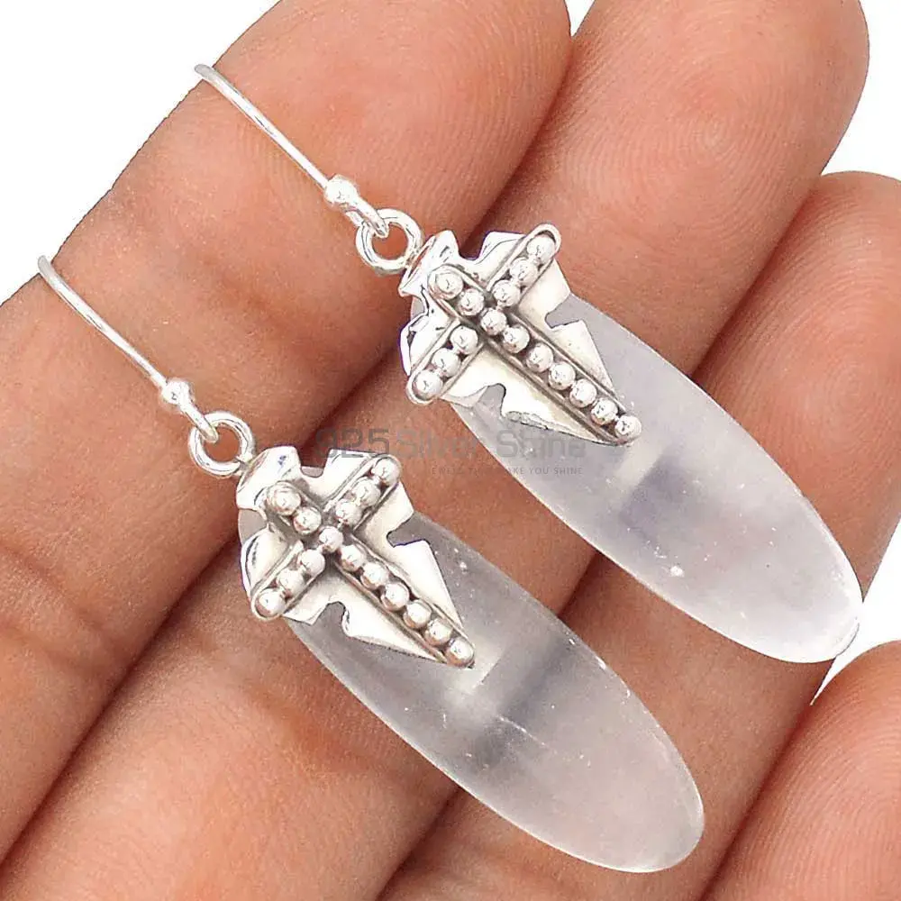 Natural Rose Quartz Gemstone Earrings Manufacturer In 925 Sterling Silver Jewelry 925SE2609_1