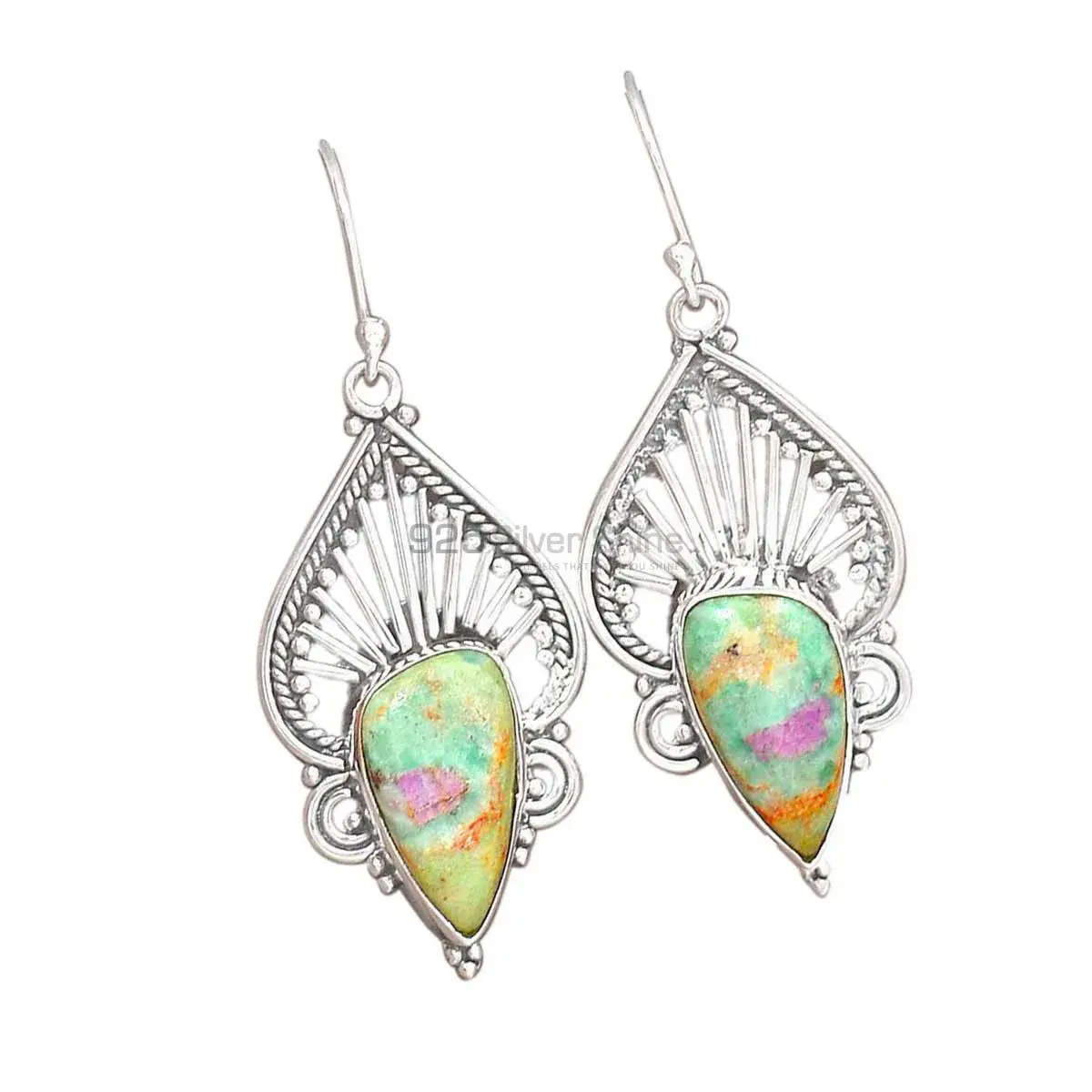 Natural Ruby Zoisite Gemstone Earrings In Fine 925 Sterling Silver 925SE2658_0