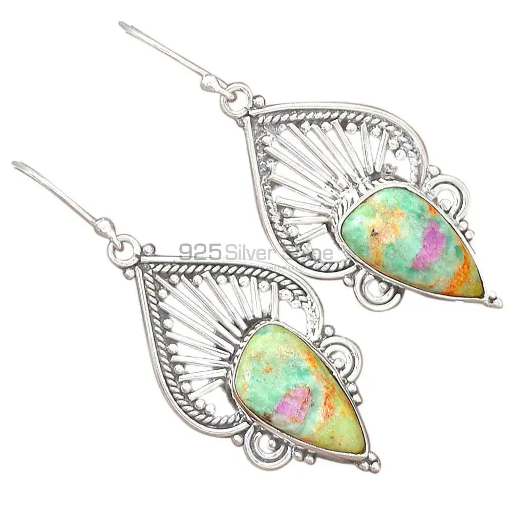 Natural Ruby Zoisite Gemstone Earrings In Fine 925 Sterling Silver 925SE2658_1
