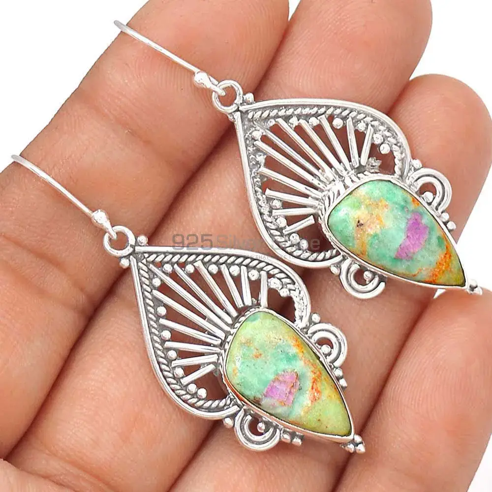 Natural Ruby Zoisite Gemstone Earrings In Fine 925 Sterling Silver 925SE2658_1