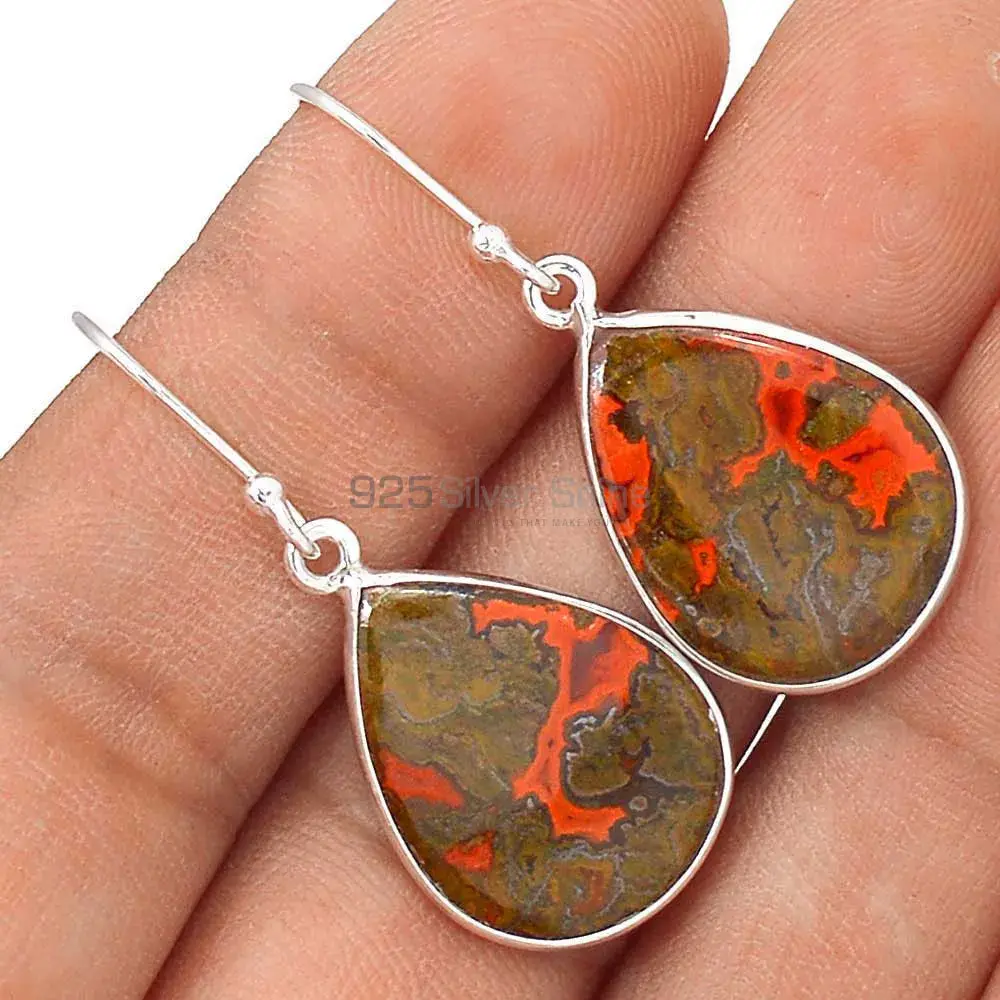 Natural Seam Agate Gemstone Earrings In Fine 925 Sterling Silver 925SE2728_1