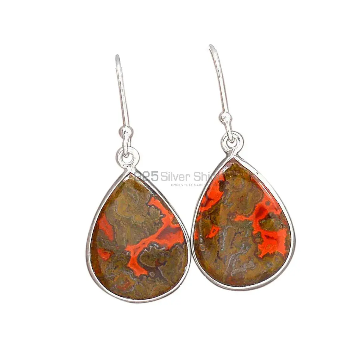 Natural Seam Agate Gemstone Earrings In Fine 925 Sterling Silver 925SE2728_1