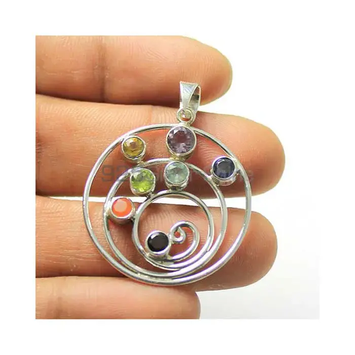 Natural Semi Precious Gemstone Chakra Pendant With 925 Silver SSCP132