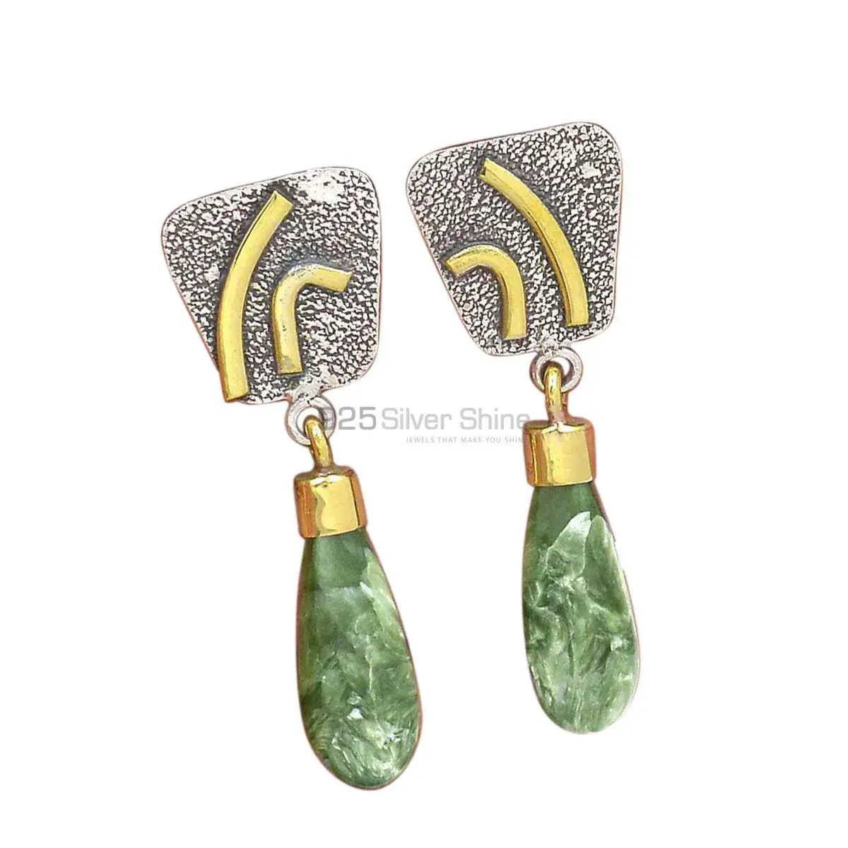Natural Seraphinite Gemstone Earrings Exporters In 925 Sterling Silver Jewelry 925SE2766