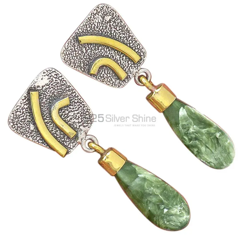 Natural Seraphinite Gemstone Earrings Exporters In 925 Sterling Silver Jewelry 925SE2766_0