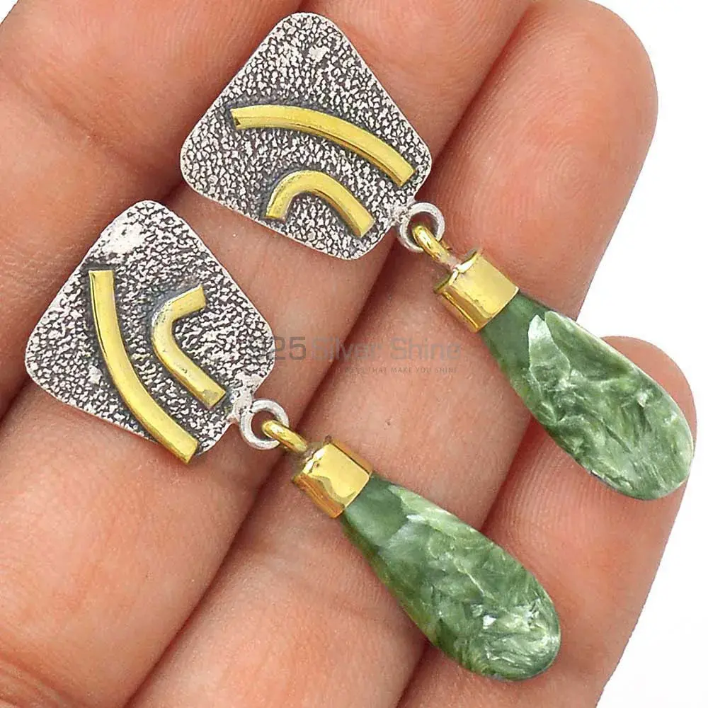 Natural Seraphinite Gemstone Earrings Exporters In 925 Sterling Silver Jewelry 925SE2766_1
