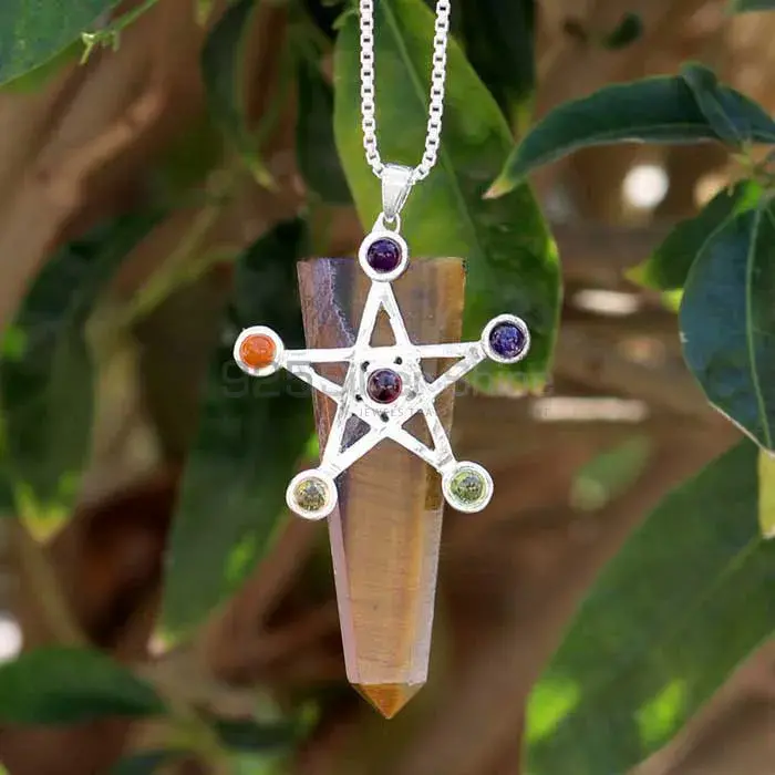 Natural Seven Stone Chakra Pendant With Sterling Silver SSCP102