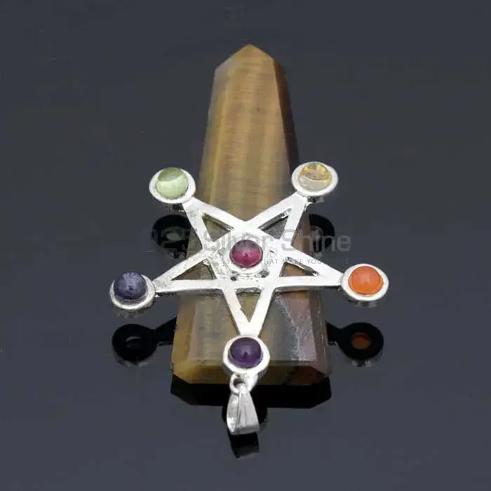 Natural Seven Stone Chakra Pendant With Sterling Silver SSCP102_1