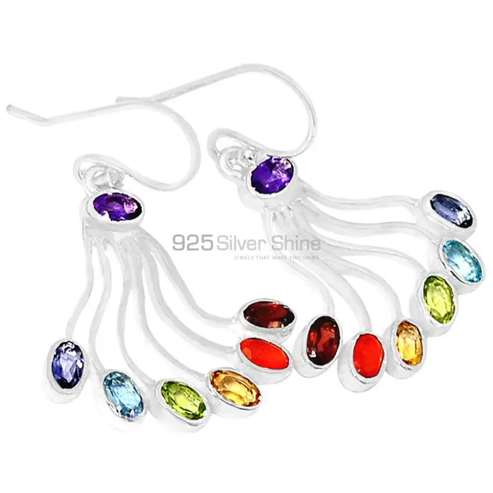 Natural Seven Stone Healing Chakra Earring With Sterling Silver Jewelry 925CE20