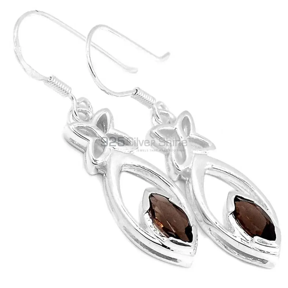 Natural Smoky Quartz Gemstone Earrings Exporters In 925 Sterling Silver Jewelry 925SE338