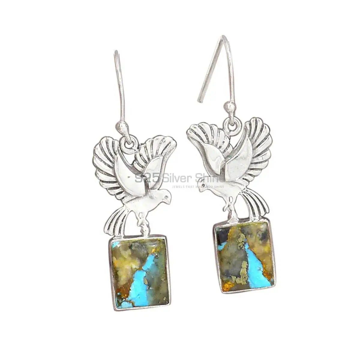 Natural Turquoise Gemstone Earrings Exporters In 925 Sterling Silver Jewelry 925SE2680