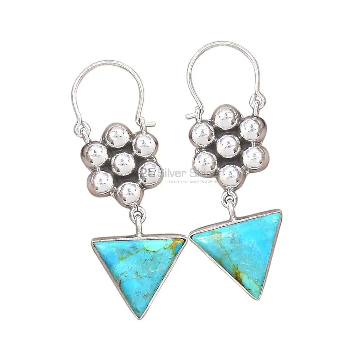 Natural Turquoise Gemstone Earrings Exporters In 925 Sterling Silver Jewelry 925SE3082