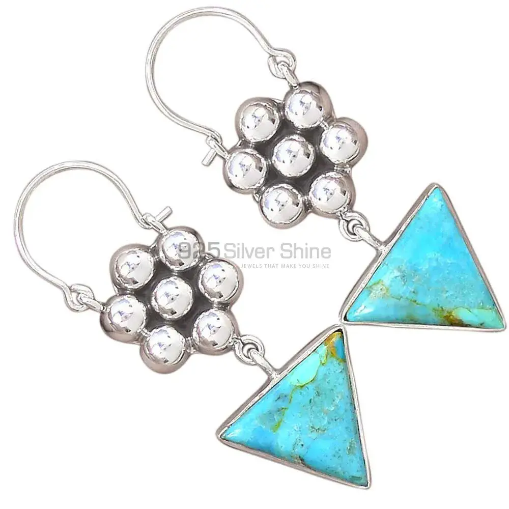 Natural Turquoise Gemstone Earrings Exporters In 925 Sterling Silver Jewelry 925SE3082_1