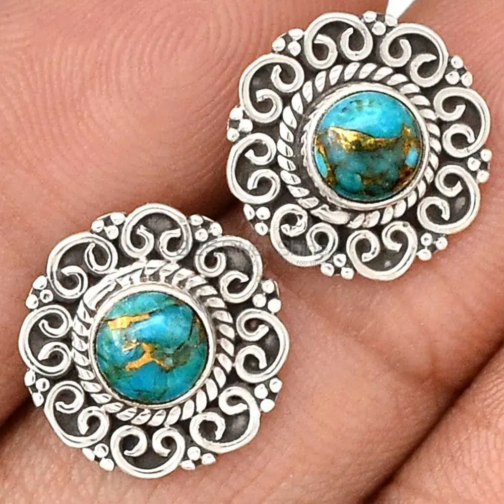 Natural Turquoise Gemstone Earrings In Fine 925 Sterling Silver 925SE2758_1