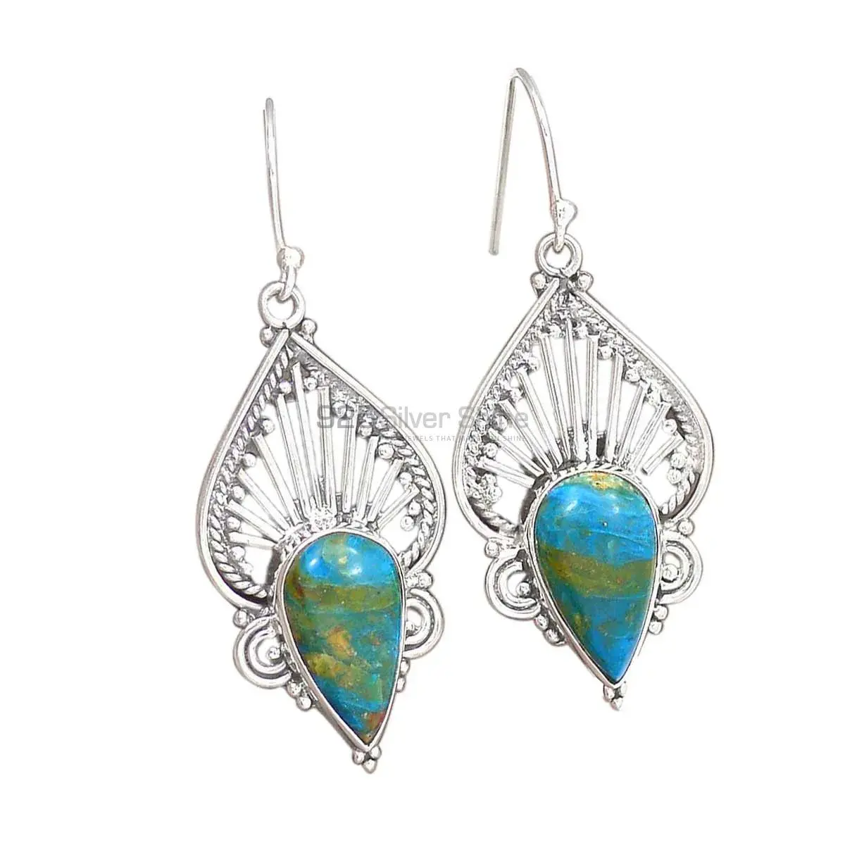 Natural Turquoise Gemstone Earrings In Solid 925 Silver 925SE2655_0