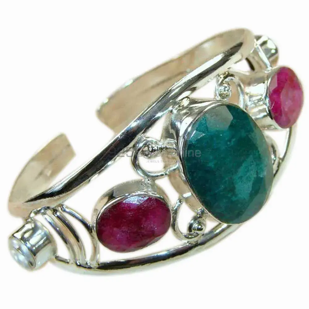 Genuine Dyed Ruby-Dyed Emerald Gemstone Bracelet In Sterling Silver Jewelry 925SSB185