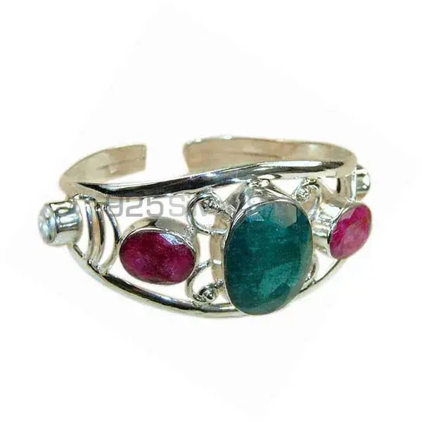 Genuine Dyed Ruby-Dyed Emerald Gemstone Bracelet In Sterling Silver Jewelry 925SSB185_0