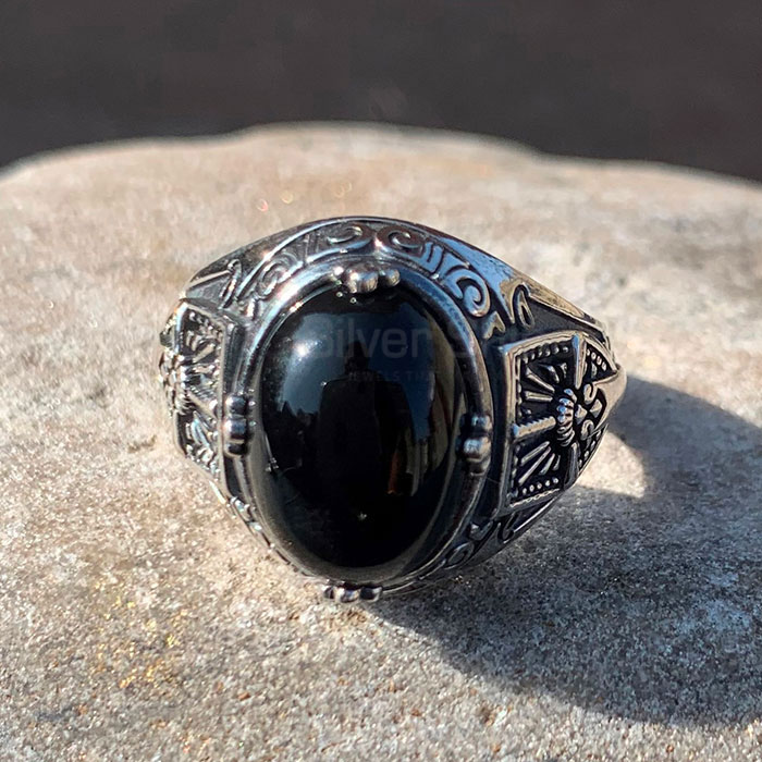 oxidized Look Black Onyx Gemstone Ring In Sterling Silver SSR224