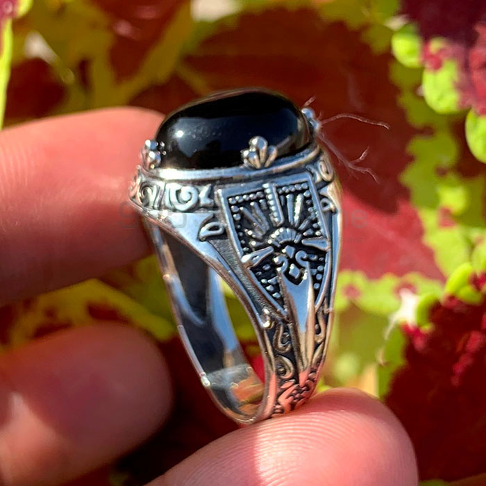 oxidized Look Black Onyx Gemstone Ring In Sterling Silver SSR224_0