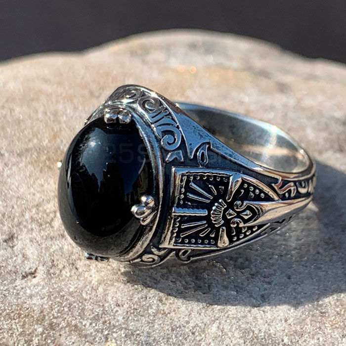 oxidized Look Black Onyx Gemstone Ring In Sterling Silver SSR224_1
