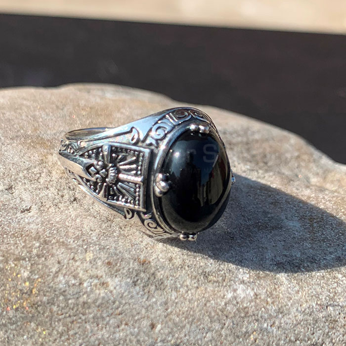 oxidized Look Black Onyx Gemstone Ring In Sterling Silver SSR224_2