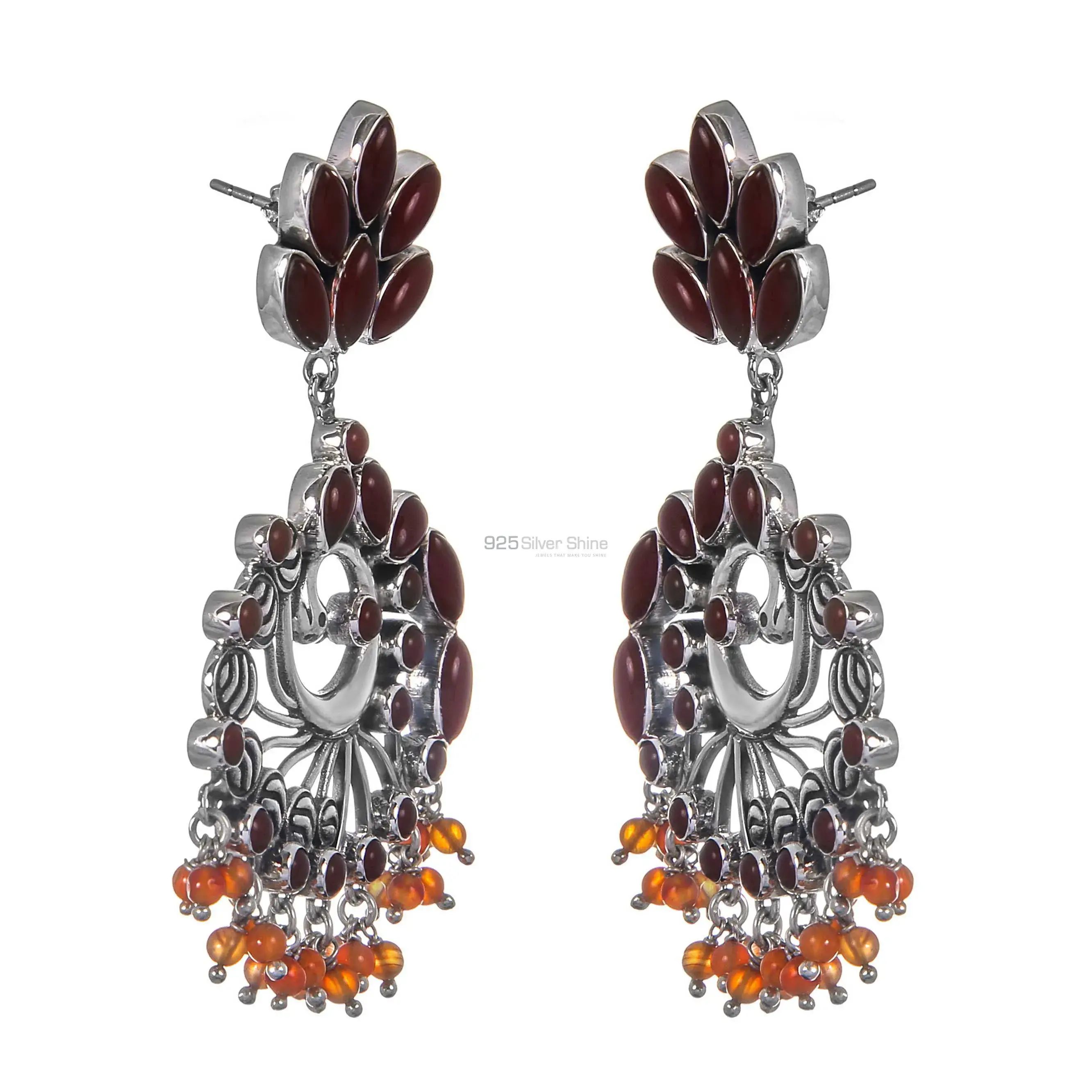 Peacock Design 925 Sterling Silver Earrings In Semi Precious Carnelian Gemstone 925SE300_0