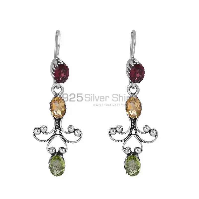 Garnet-Citrine-Peridot Stone Earring In 925 Fine Silver Earring 925SE05